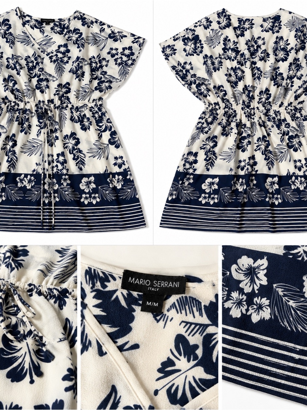 Mario Serrani Navy & White Floral Drawstring Tunic Dress